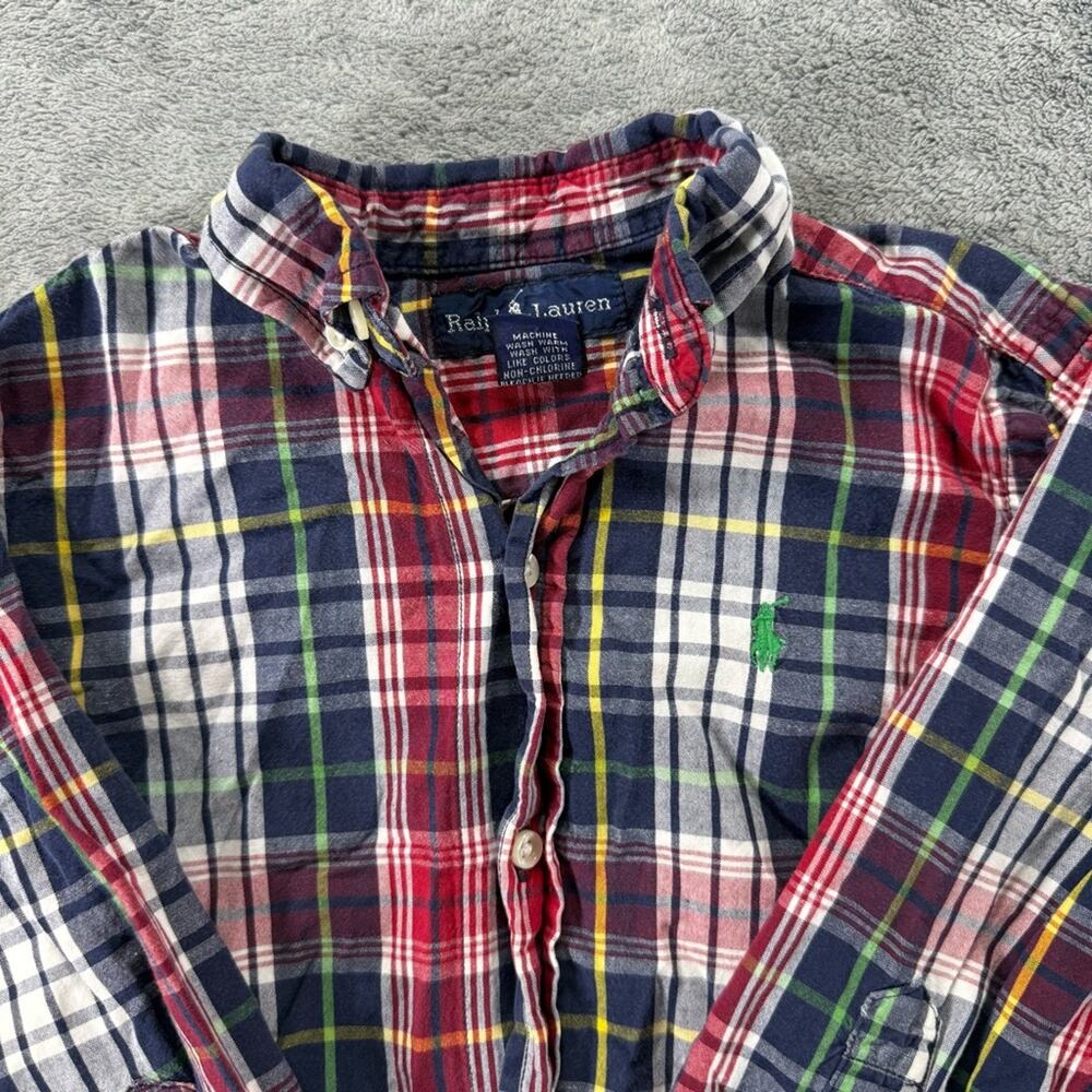 Ralph Lauren Boys Plaid Cotton Button Down Long Sleeve Multicolor Red Blue